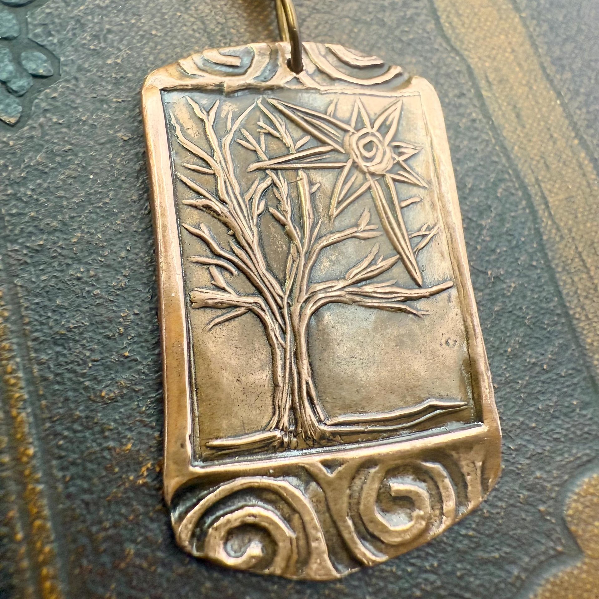 Copper Tree Sun Pendant, Connemara Marble Bead, Irish Celtic Spirals, Leather & Vegan Cords, Druid Pagan, Celtic Green Witch, Handmade Art