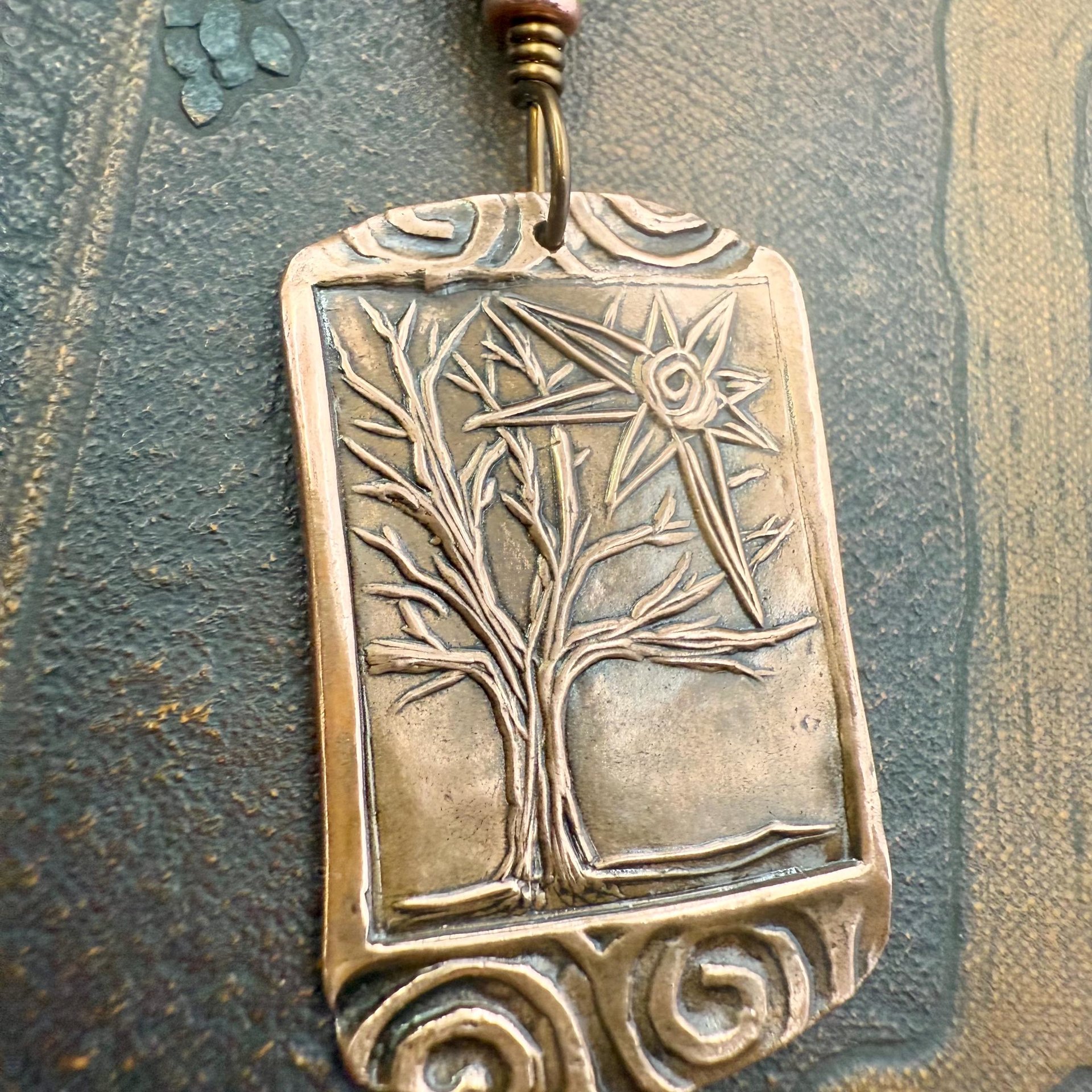Copper Tree Sun Pendant, Connemara Marble Bead, Irish Celtic Spirals, Leather & Vegan Cords, Druid Pagan, Celtic Green Witch, Handmade Art