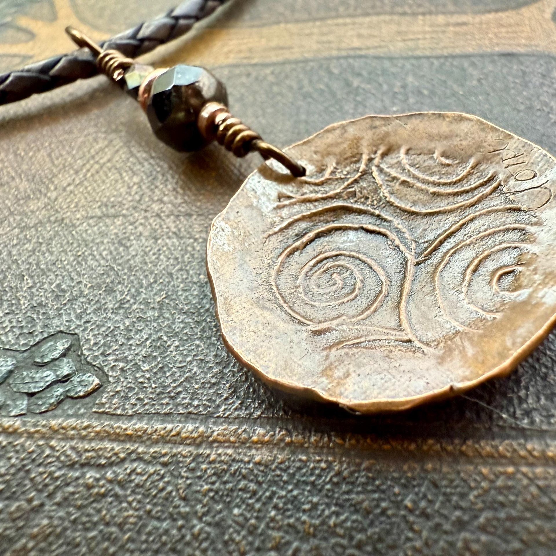 Copper Raven, Wax Seal Charm, Irish Celtic, Czech Glass, Leather & Vegan Cords, Crow Corvid, Handmade Art Jewelry, Celtic Witch, Messengers