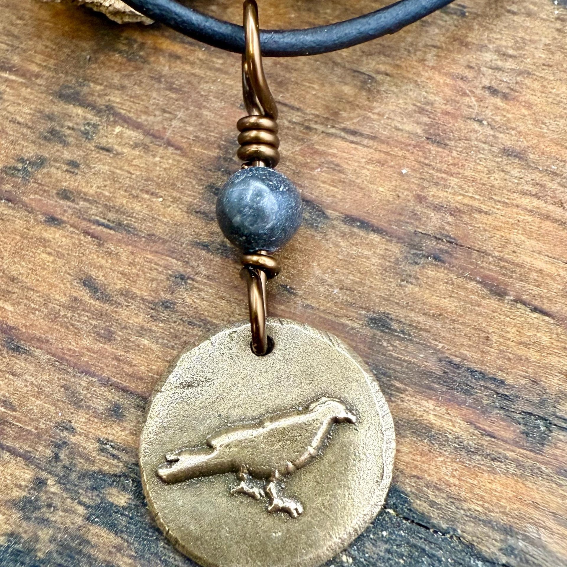 Raven Bronze Pendant, Wax Seal Charm, Kilkenny Black Bead, Crow Corvid, Tree Branches, Pagan Samhain, Celtic Witch Jewelry, Earthy Rustic