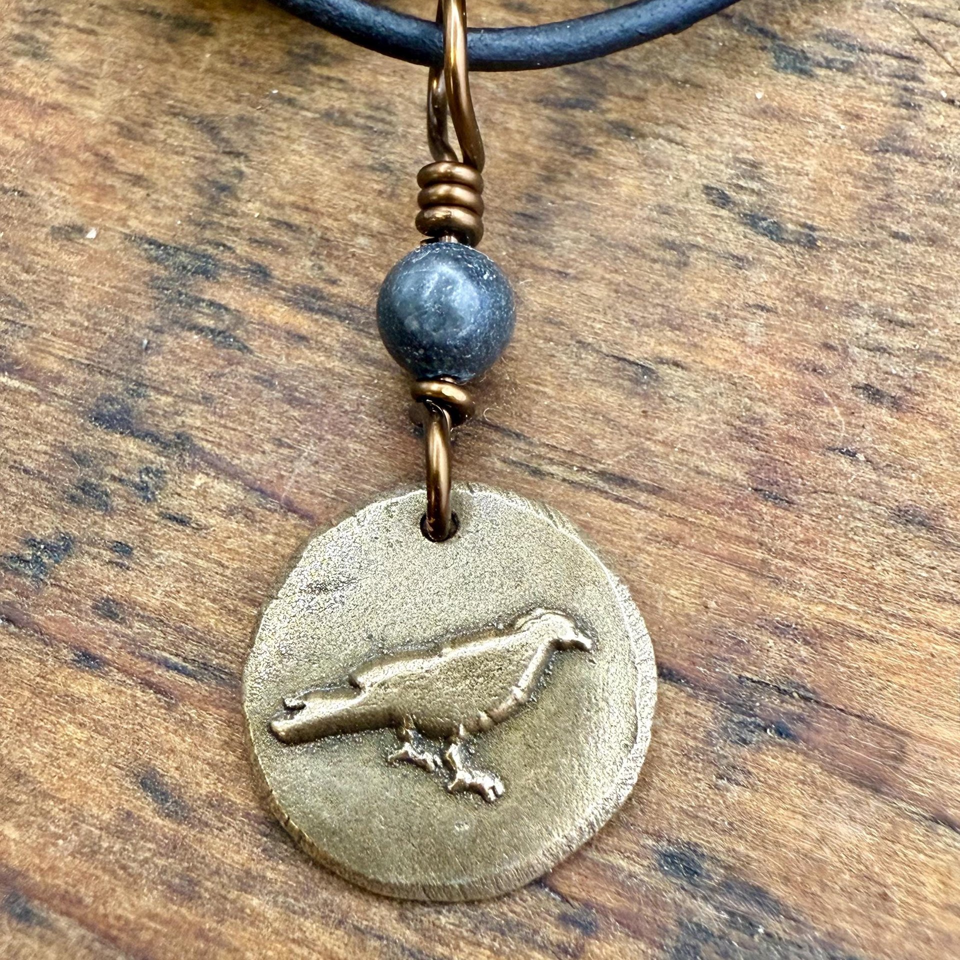 Raven Bronze Pendant, Wax Seal Charm, Kilkenny Black Bead, Crow Corvid, Tree Branches, Pagan Samhain, Celtic Witch Jewelry, Earthy Rustic