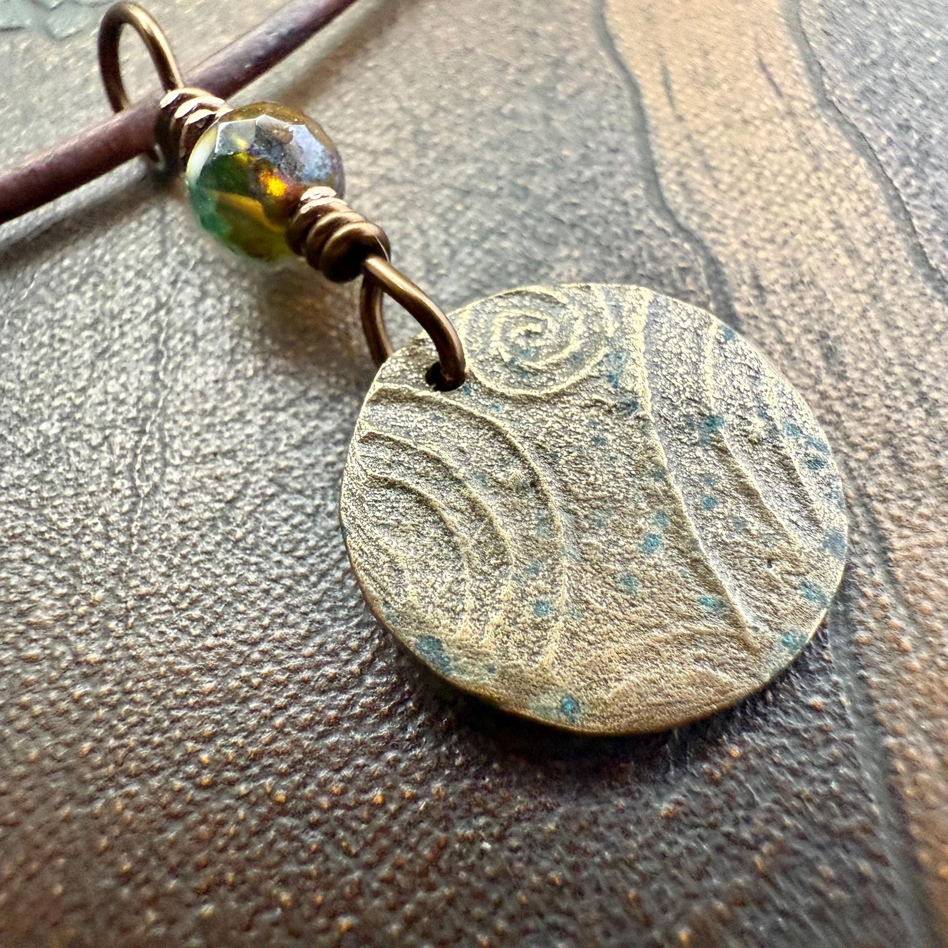 Pentagram Bronze Charm, Pentacle Pendant, Czech Glass Bead, Leather & Vegan Cords, Pagan Wicca, 5 Elements Star, Handmade, Witchy Things