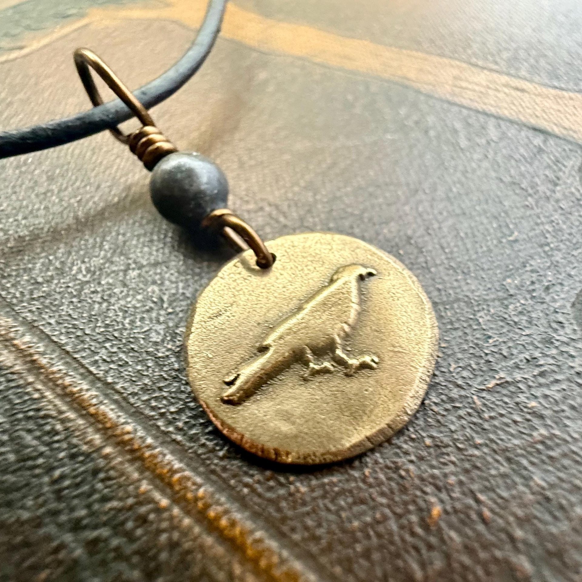 Raven Bronze Pendant, Wax Seal Charm, Kilkenny Black Bead, Crow Corvid, Tree Branches, Pagan Samhain, Celtic Witch Jewelry, Earthy Rustic