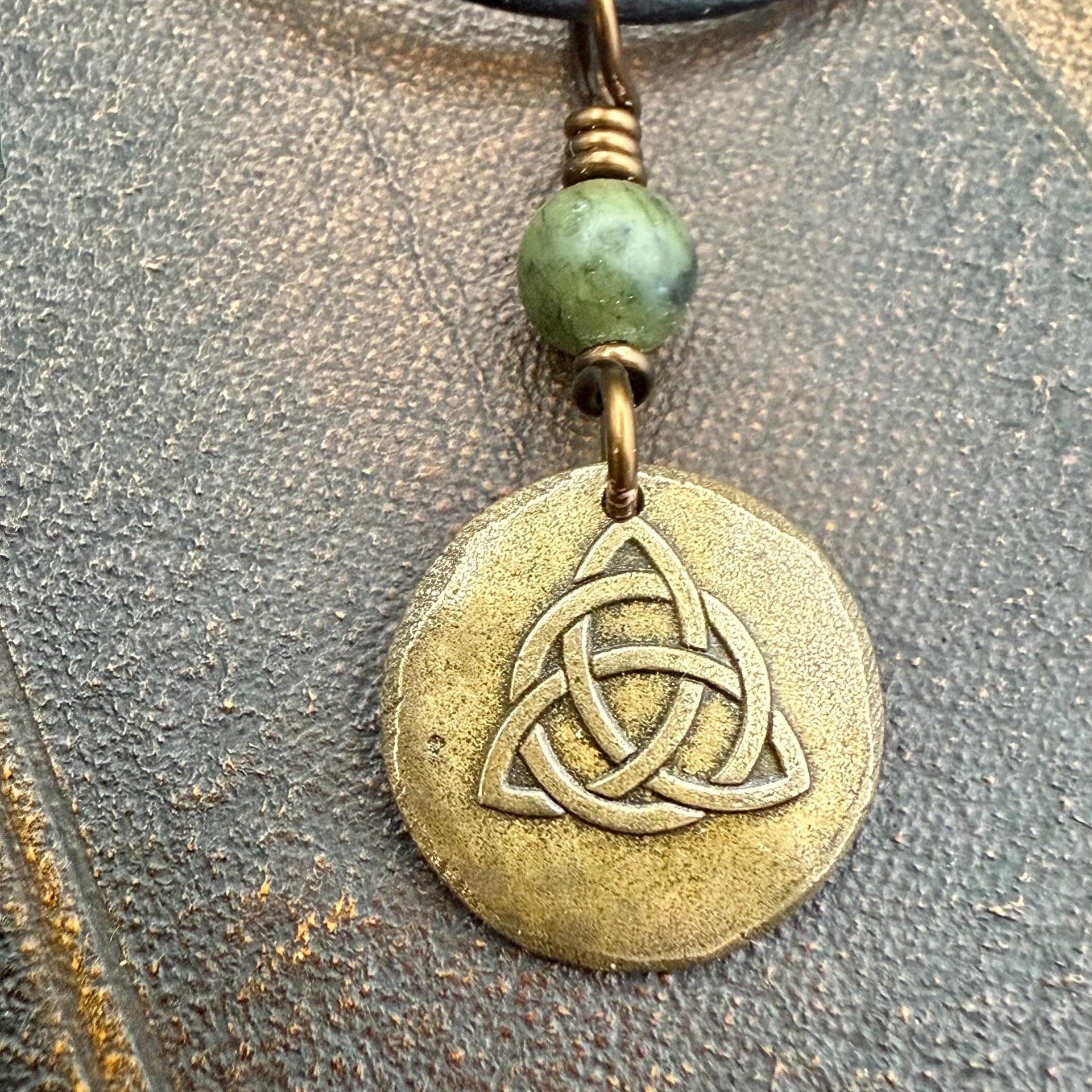 Bronze Trinity Knot, Triquetra, Wax Seal Charm, Connemara Marble, Irish Celtic Jewelry, Pagan, 8th Anniversary, Triple Goddess, Celtic Witch