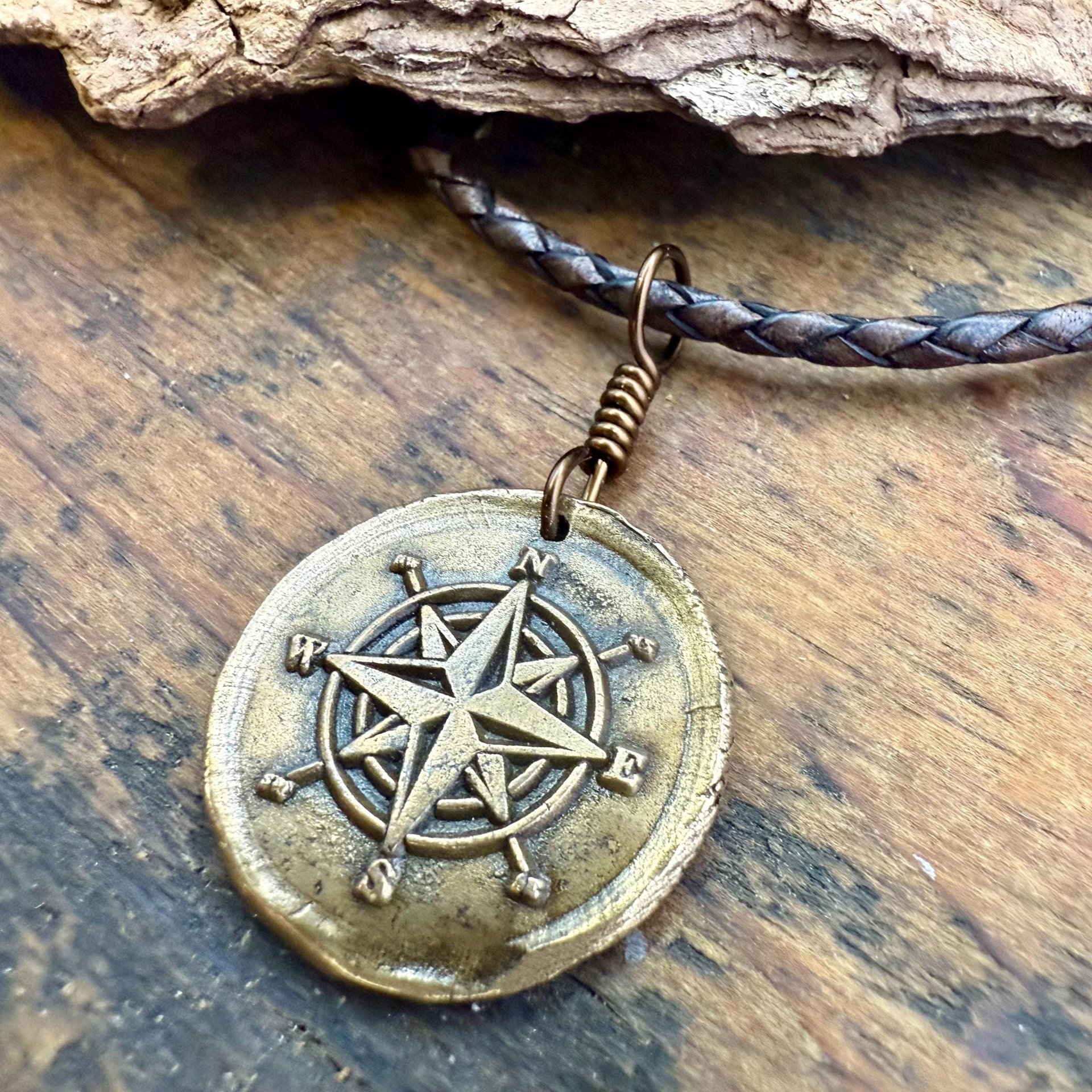 Compass Rose Charm, Bronze Compass Necklace, Nautical Sailing Gifts, Protection Guidance Talisman, Men's Jewelry, Grad Gifts, Handmade Art