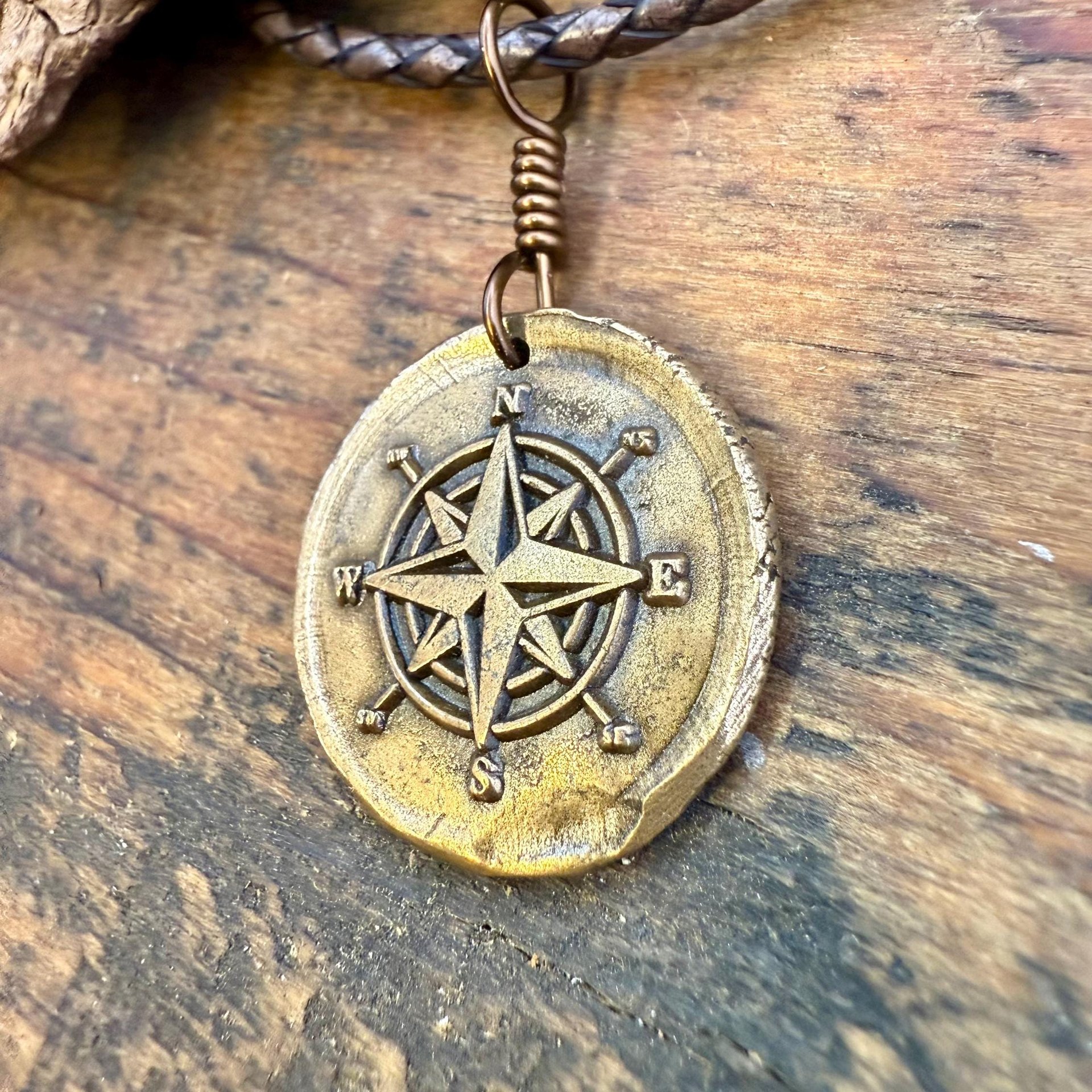 Compass Rose Charm, Bronze Compass Necklace, Nautical Sailing Gifts, Protection Guidance Talisman, Men's Jewelry, Grad Gifts, Handmade Art