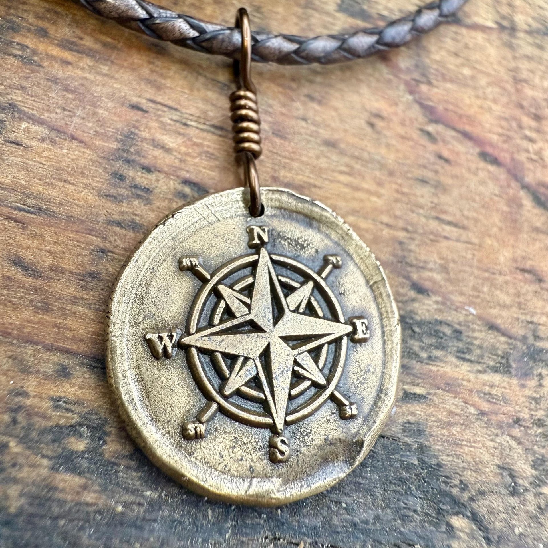 Compass Rose Charm, Bronze Compass Necklace, Nautical Sailing Gifts, Protection Guidance Talisman, Men's Jewelry, Grad Gifts, Handmade Art