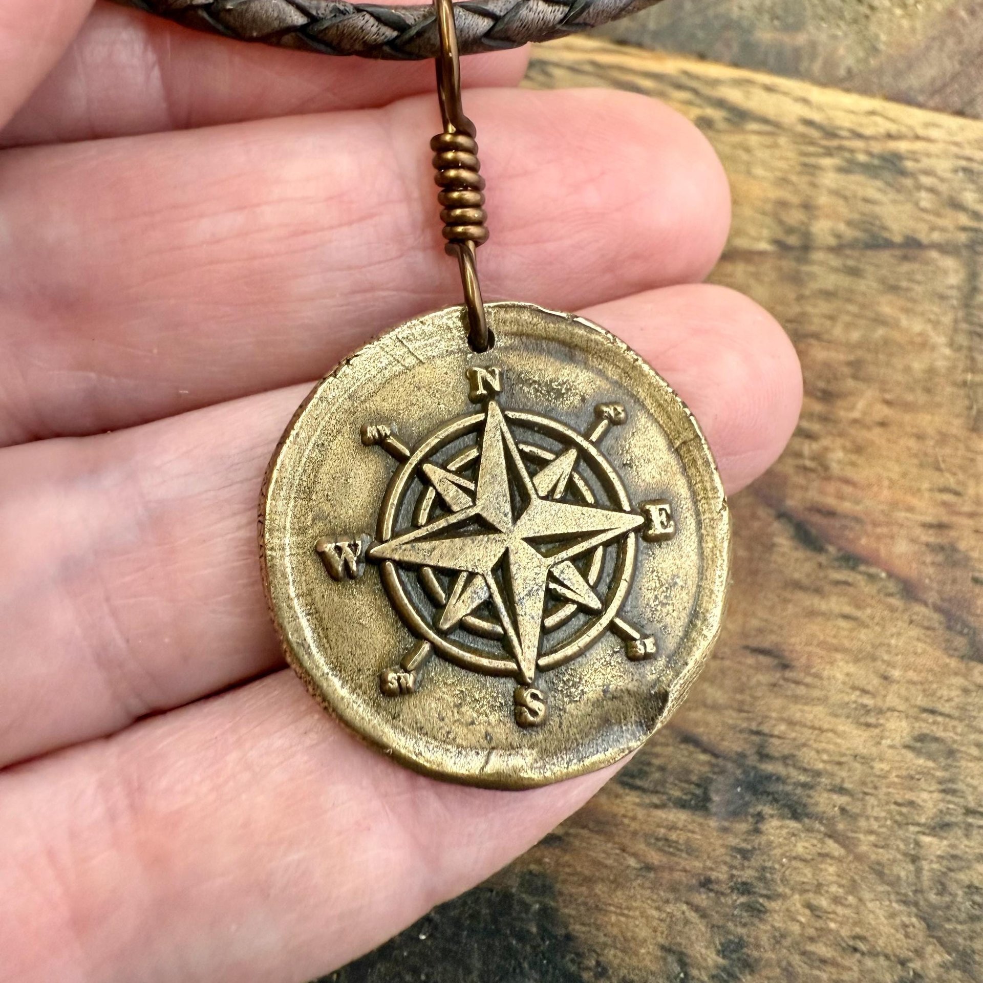 Compass Rose Charm, Bronze Compass Necklace, Nautical Sailing Gifts, Protection Guidance Talisman, Men's Jewelry, Grad Gifts, Handmade Art