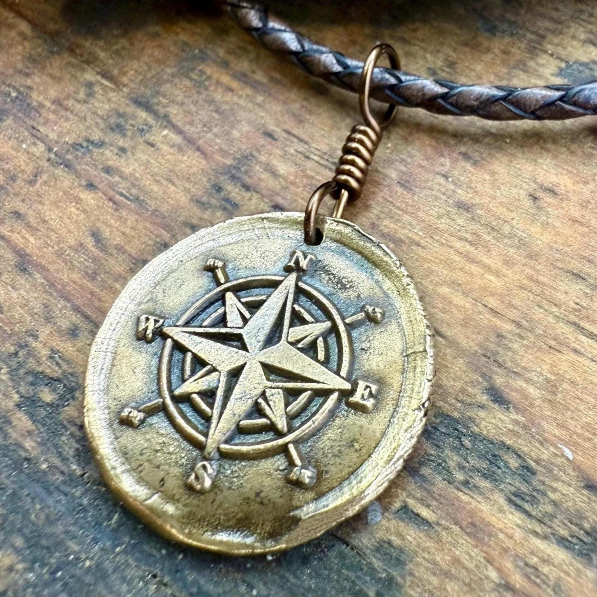 Compass Rose Charm, Bronze Compass Necklace, Nautical Sailing Gifts, Protection Guidance Talisman, Men's Jewelry, Grad Gifts, Handmade Art