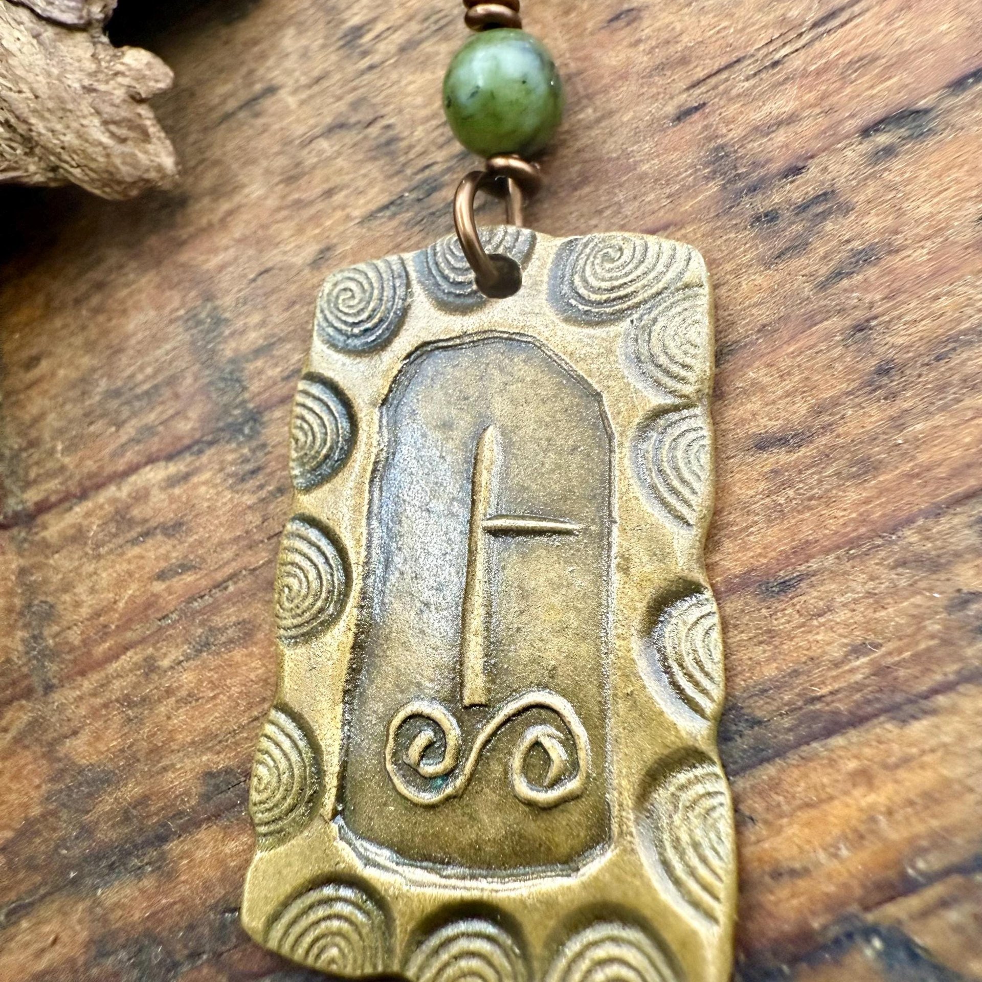 Birch Tree Ogham Charm, Bronze Pendant, Connemara Marble, Celtic Tree Astrology, Hand Carved, Irish Celtic Jewelry, December 24 – January 20