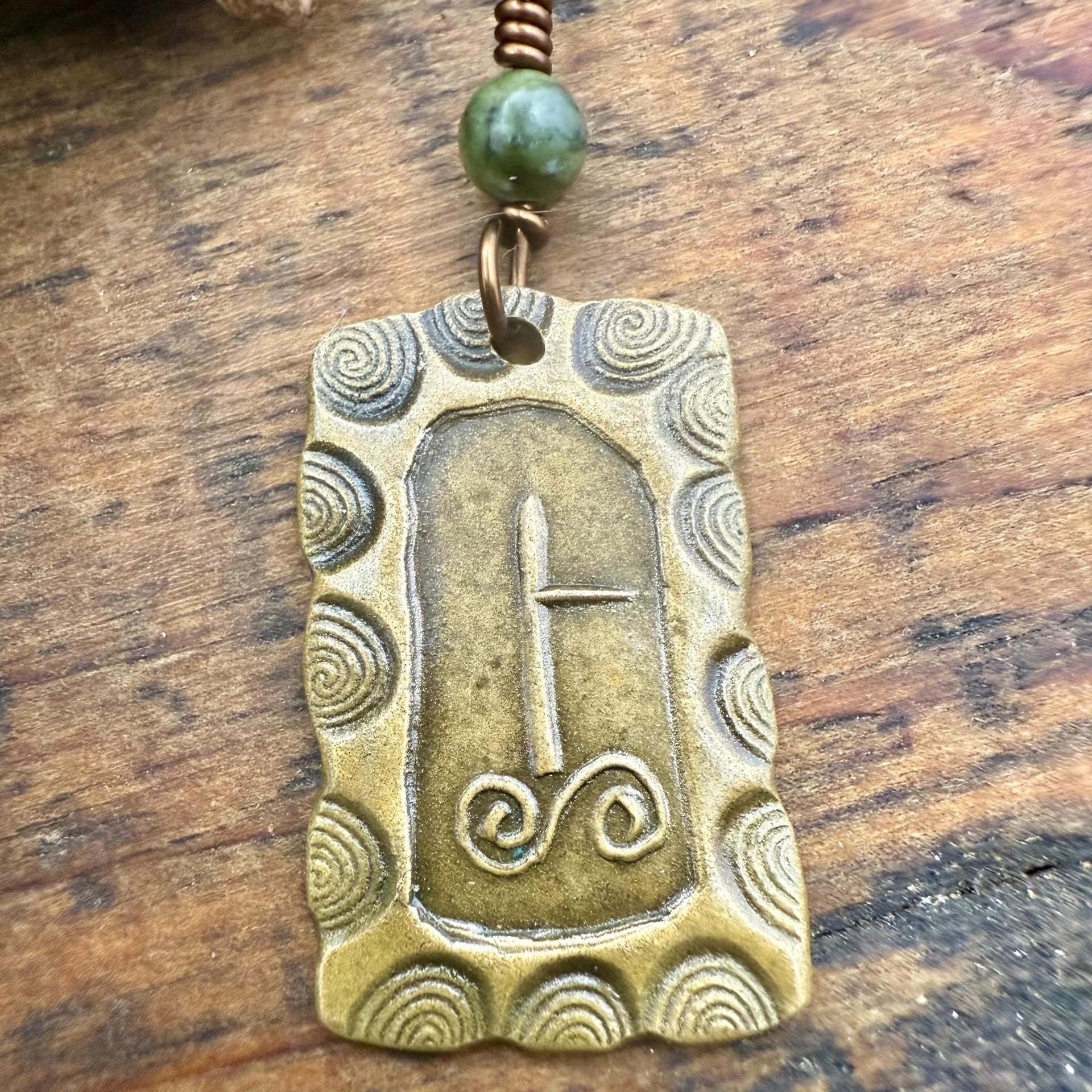 Birch Tree Ogham Charm, Bronze Pendant, Connemara Marble, Celtic Tree Astrology, Hand Carved, Irish Celtic Jewelry, December 24 – January 20