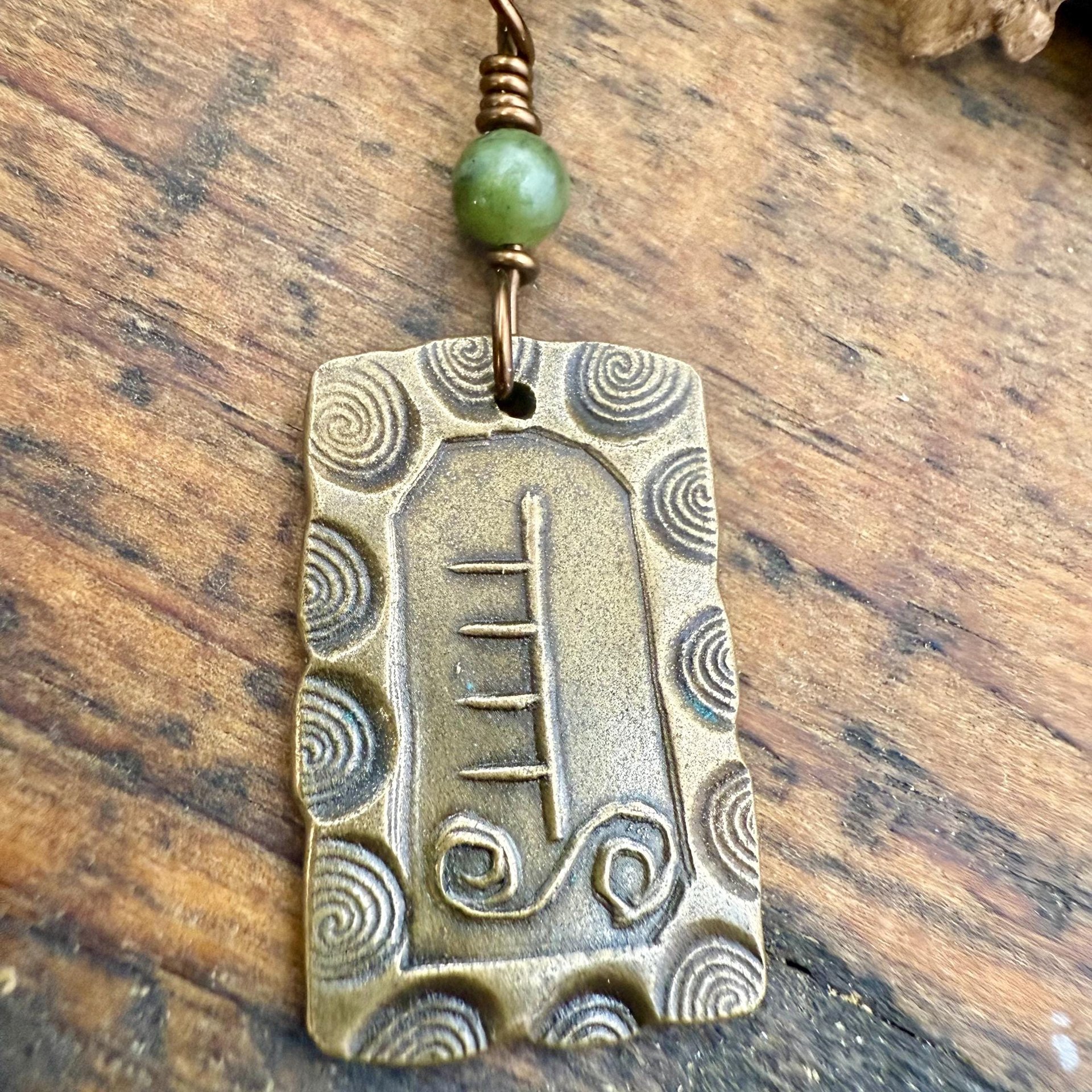 Hazel Tree Ogham Charm, Bronze Pendant, Celtic Tree Astrology, Connemara Marble, Hand Carved, Spirals, Celtic Zodiac, August 5 – September 1