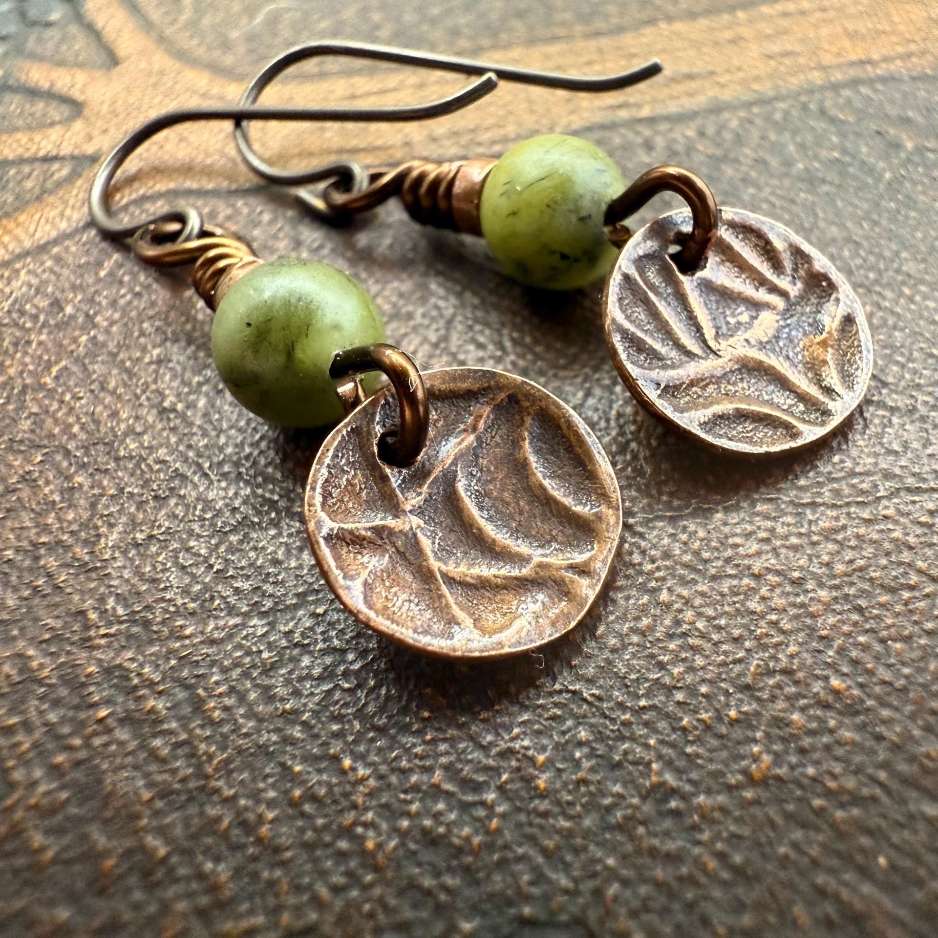 Trinity Knot Earrings, Triquetra, Tiny Copper Discs, Connemara Marble, Irish Celtic Jewelry, Hypoallergenic Ear Wires, Wax Seal Jewelry