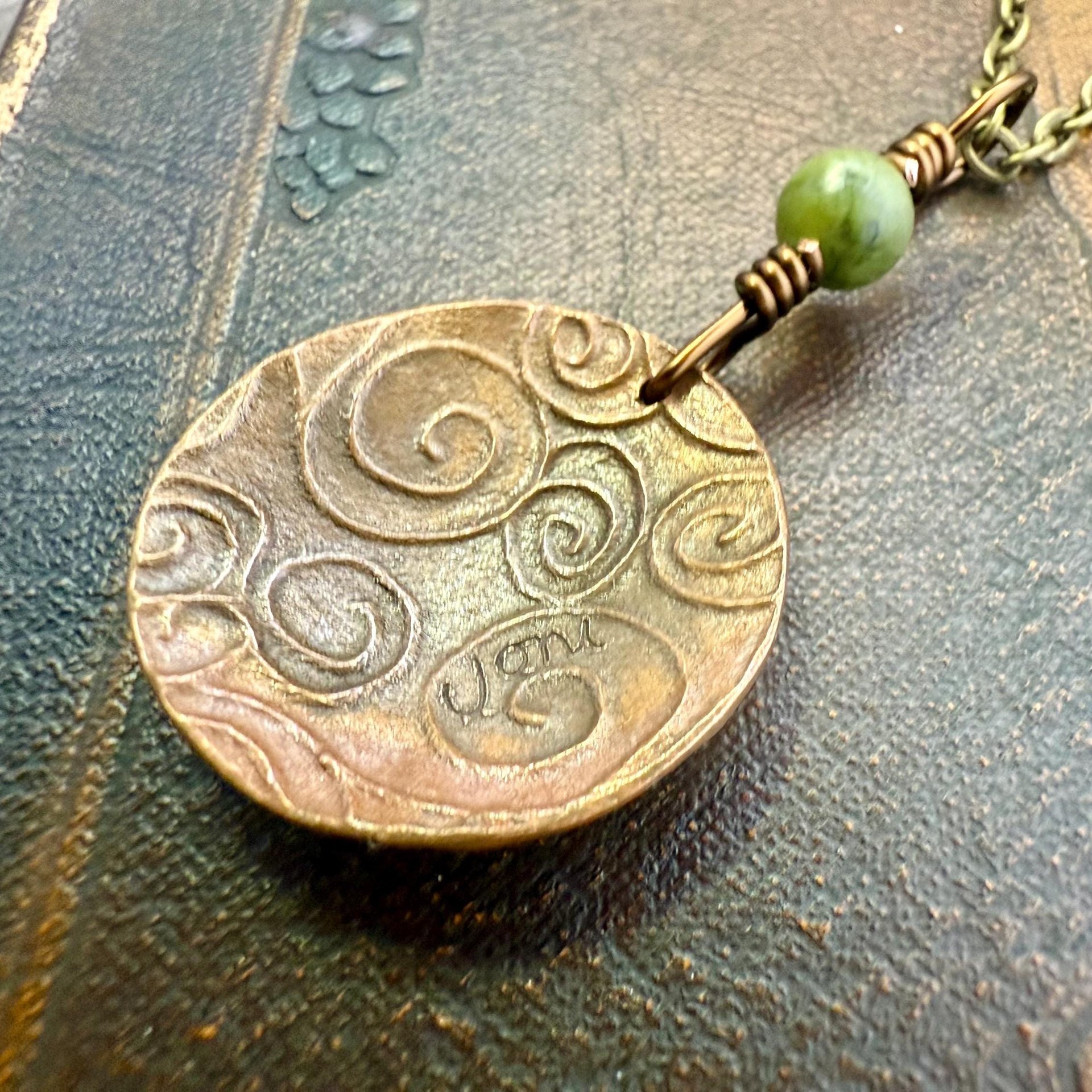 Celtic Sun Spiral Necklace, Copper Patina Pendant, Connemara Marble Bead, Irish Celtic Spirals, Colorful Sun, Pagan Celtic Witch, Handmade