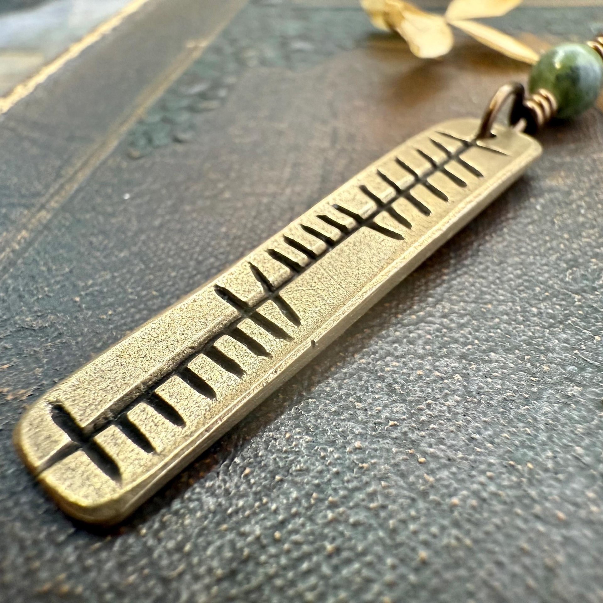 Anam Cara Ogham Necklace, Soul Friend, Bronze Bar Charm, Connemara Marble, Irish Celtic, Soul Mate, Gifts of Love, Irish Gaelic, Best Friend