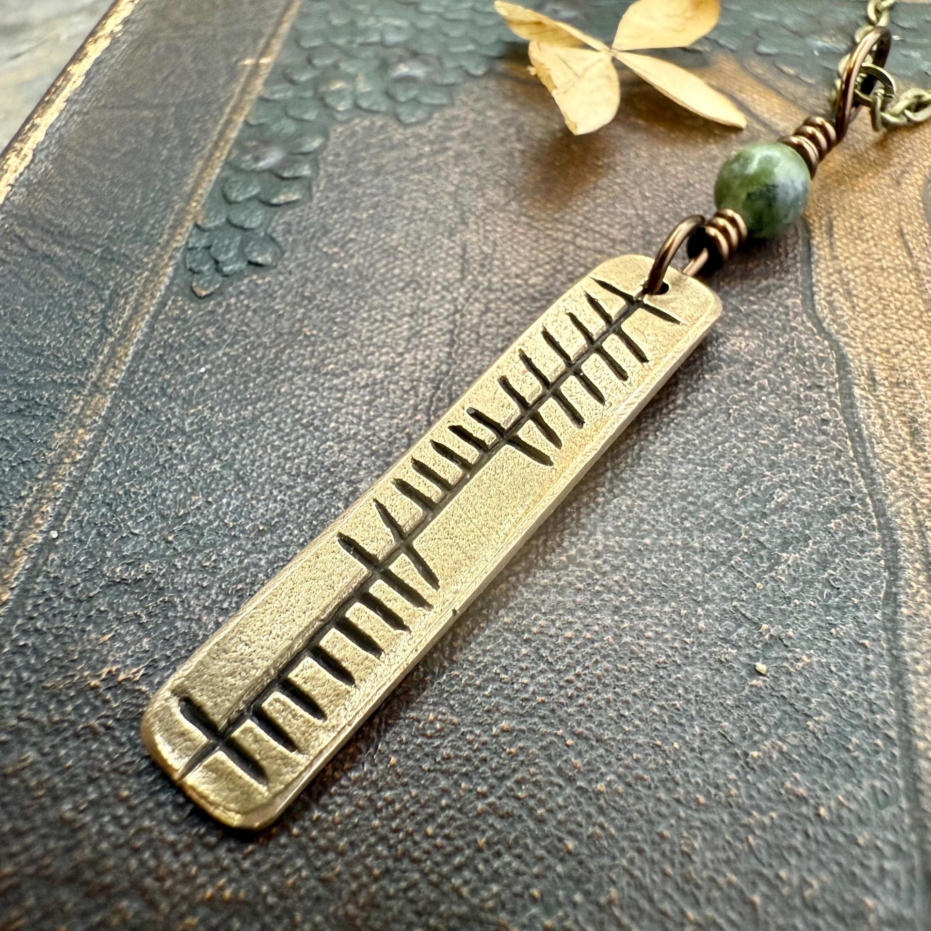 Anam Cara Ogham Necklace, Soul Friend, Bronze Bar Charm, Connemara Marble, Irish Celtic, Soul Mate, Gifts of Love, Irish Gaelic, Best Friend