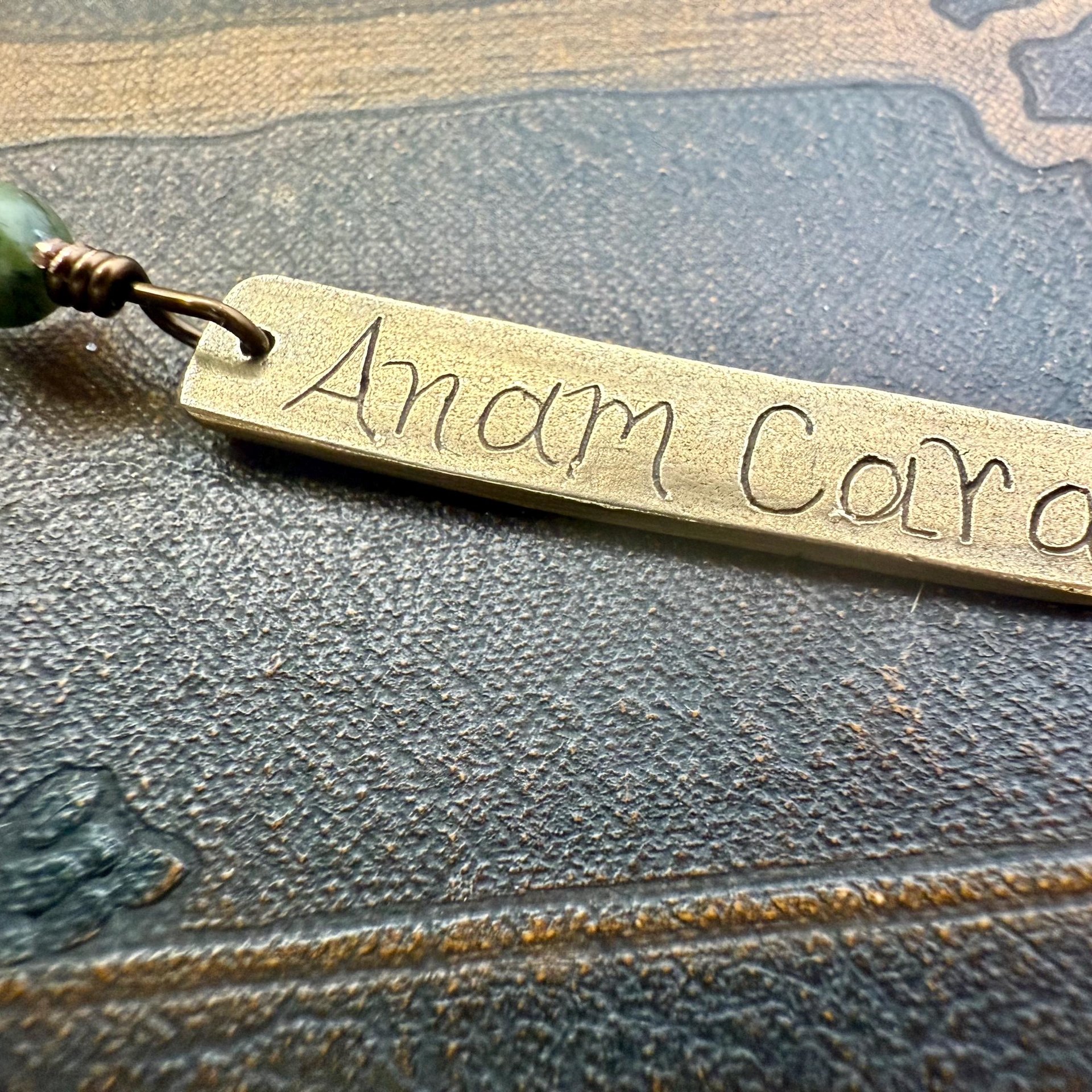 Anam Cara Ogham Necklace, Soul Friend, Bronze Bar Charm, Connemara Marble, Irish Celtic, Soul Mate, Gifts of Love, Irish Gaelic, Best Friend