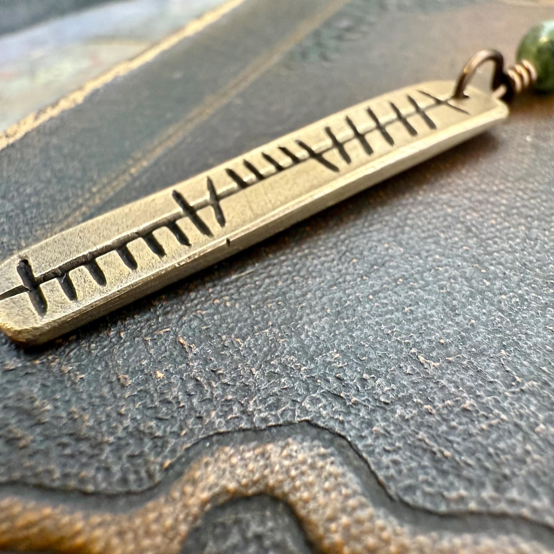 Anam Cara Ogham Necklace, Soul Friend, Bronze Bar Charm, Connemara Marble, Irish Celtic, Soul Mate, Gifts of Love, Irish Gaelic, Best Friend