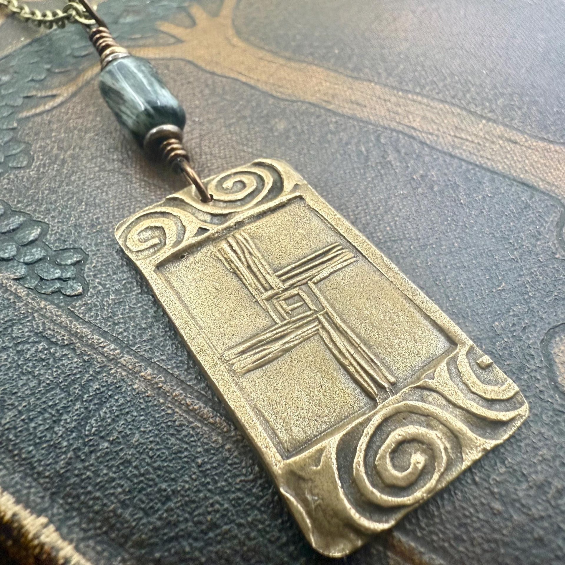 Saint Brigid's Cross, Bronze & Connemara Marble Pendant, Irish Celtic Jewelry, Brigit Bridget, St Brigid of Kildare, Irish Cross, Imbolc