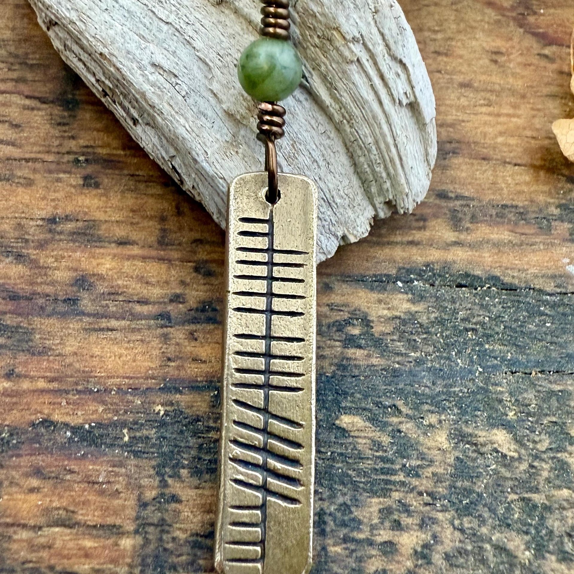 Believe Ogham Necklace, Creid Irish Gaelic, Bronze Bar Charm, Connemara Marble, Irish Celtic, Hand Carved Pendant, Soul Harbor Jewelry