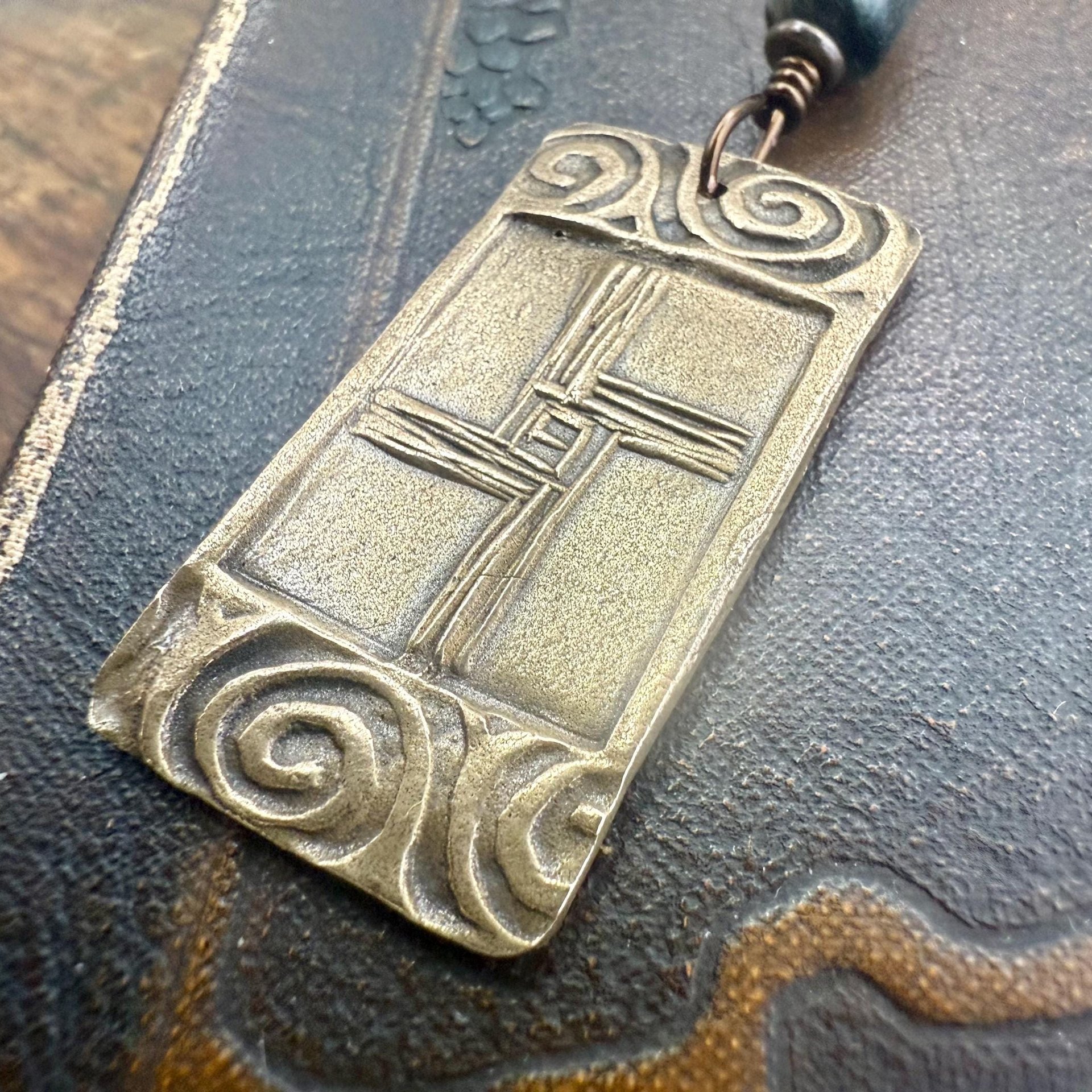 Saint Brigid's Cross, Bronze & Connemara Marble Pendant, Irish Celtic Jewelry, Brigit Bridget, St Brigid of Kildare, Irish Cross, Imbolc