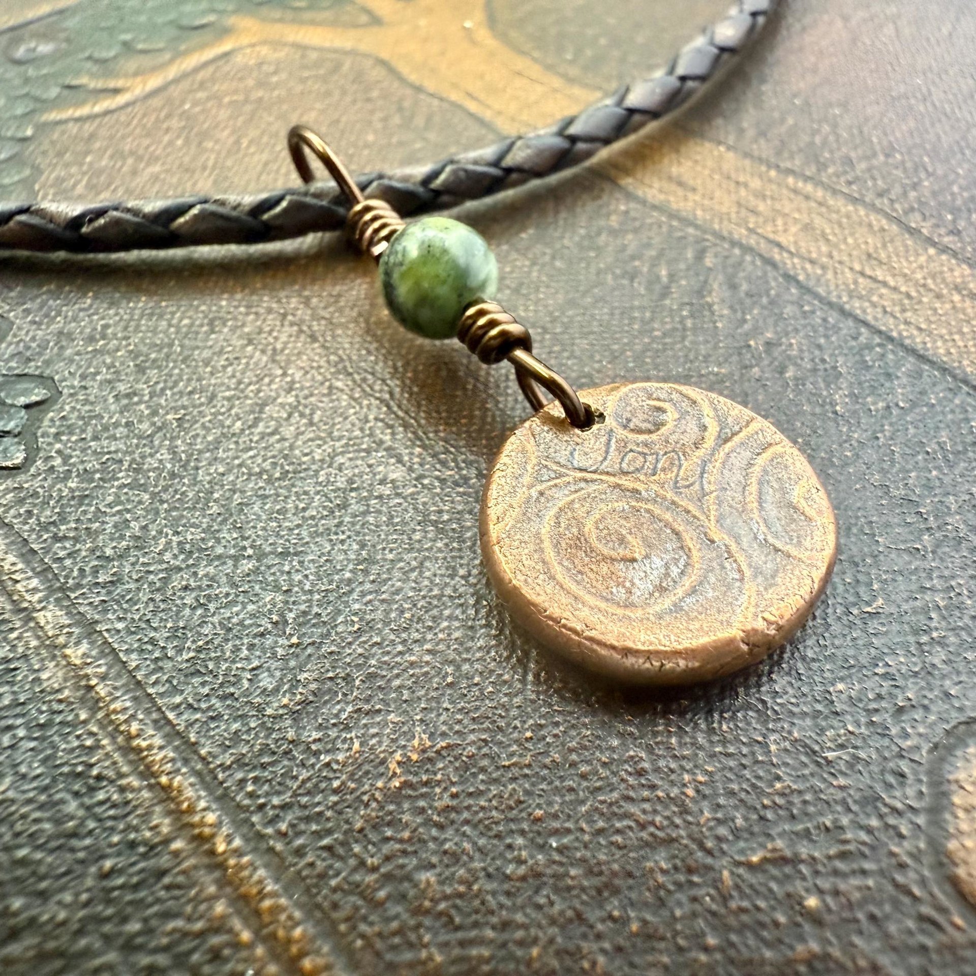 Triskele Charm, Copper Necklace, Wax Seal Charm, Connemara Marble, Irish Celtic Pagan, 7 Anniversary, Celtic Witch, Triskelion Triple Spiral