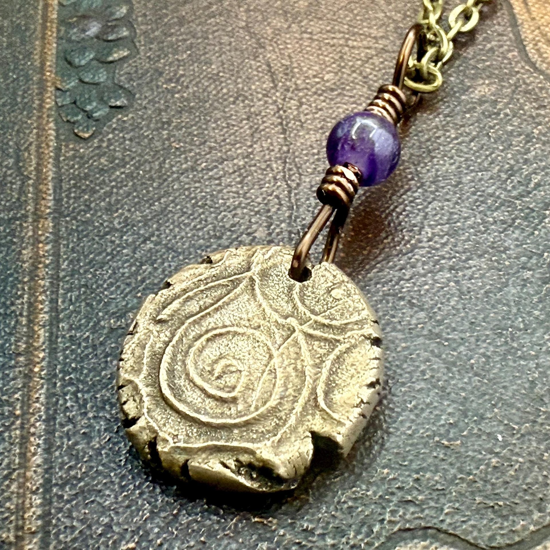 Thistle Bronze Charm, Amethyst Bead, Symbol of Scotland, Gift of Resilience, Scottish Heritage, Leather & Vegan Cords, Recycled Bronze Art