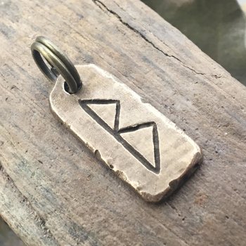 Berkano Rune, Bronze Rune Charm, Hand Carved, Viking Pendant for Men, Unisex, Elder Futhark, Ancient Pagan, Leather & Vegan Necklace Cords