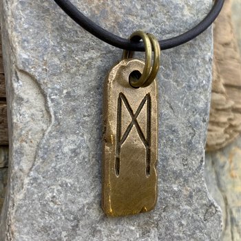 Mannaz Rune, Bronze Rune Charms, Handcrafted, Men Women Viking Necklaces, Nordic Norse Jewelry, Elder Futhark, Ancient Pagan, Necklace Cords