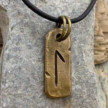 Laguz Rune, Bronze Rune Charm, Hand Carved, Viking Necklace, Men Women, Elder Futhark, Ancient Pagan, Leather & Vegan Necklace Cords