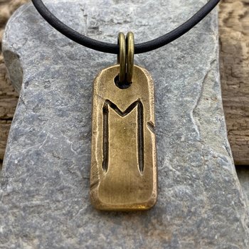 Ehwaz Rune, Bronze Rune Charm, Hand Carved, Viking Pendant for Men, Women, Ancient Pagan, Elder Futhark, Leather & Vegan Necklace Cords
