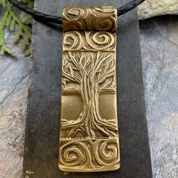 Celtic Tree of Life, Bronze Tree Pendant, Hand Carved Art Jewelry, Irish Celtic Spirals, Crann Bethadh, 8th Anniversary, Soul Harbor Jewelry