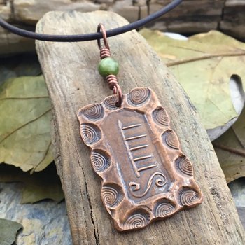 Ash Tree Ogham Charm, Copper Pendant, Connemara Marble, Celtic Tree Astrology, Irish Celtic Gaelic, Tree Birth Signs, February 18 – March 17