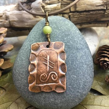 Ivy Ogham Charm, Copper Pendant, Connemara Marble, Celtic Tree Astrology, Hand Carved Art, Leather & Vegan Cords, September 30 – October 27