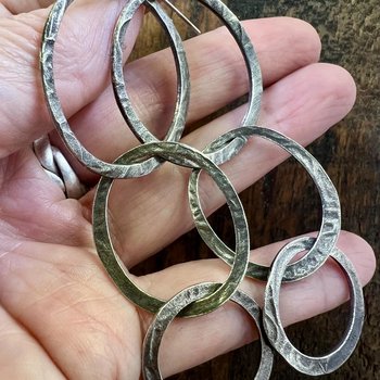 Triple Hoop Sterling Silver Earrings, Hypoallergenic Ear Wires, Long Statement Earrings, Hoop Dangles, Fun Jewelry, Earthy Rustic, Boho Chic