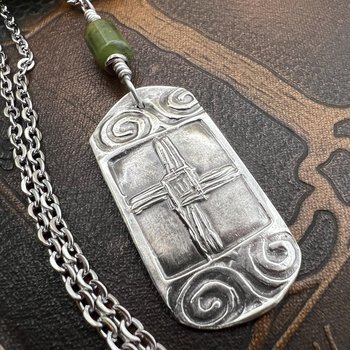 St Brigid’s Cross, Sterling Silver, Connemara Marble, Irish Celtic, Spirals, Pagan Witch, Brigid of Kildare, Patron Saint Ireland, Imbolc