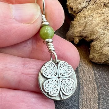 Four Leaf Clover, Sterling Silver, Wax Seal Charm, Connemara Marble, Irish Celtic Jewelry, Pagan Celtic Witch, 4 Leaf, Ireland Shamrock Gift