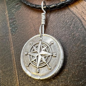 Compass Rose Charm, Sterling Silver Pendant, Wax Seal Charm, Sailing Nautical Jewelry, Guidance Journey Talisman, Handmade Art Jewelry