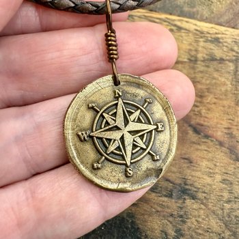 Compass Rose Charm, Bronze Compass Necklace, Nautical Sailing Gifts, Protection Guidance Talisman, Men's Jewelry, Grad Gifts, Handmade Art
