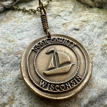 Door County Wisconsin, Sailboat Charm, Bronze Pendant, Celtic Spirals, Nautical Sailing, Protection Guidance Talisman, Great Lakes, Journey